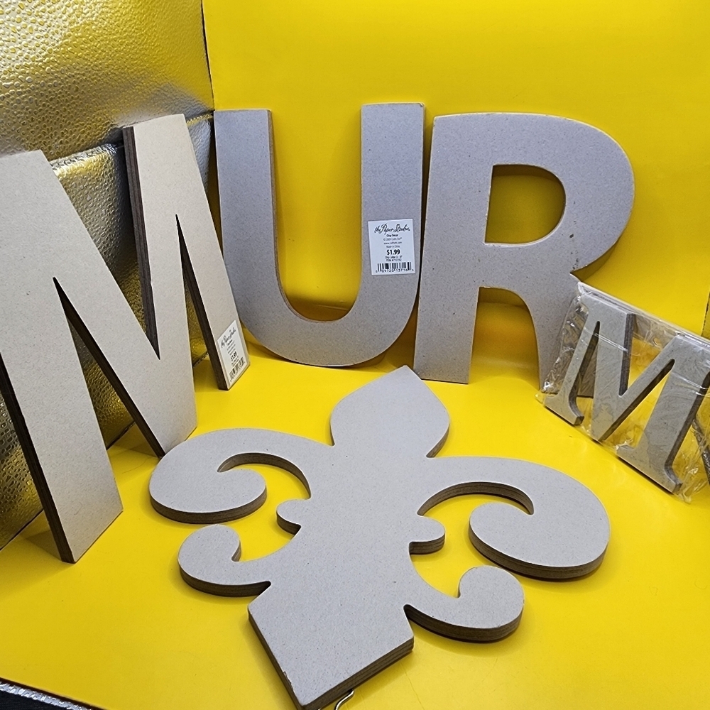 Crafting Wood Pieces Fleur-de-lis Letters M, U, R French Chipboard Lot